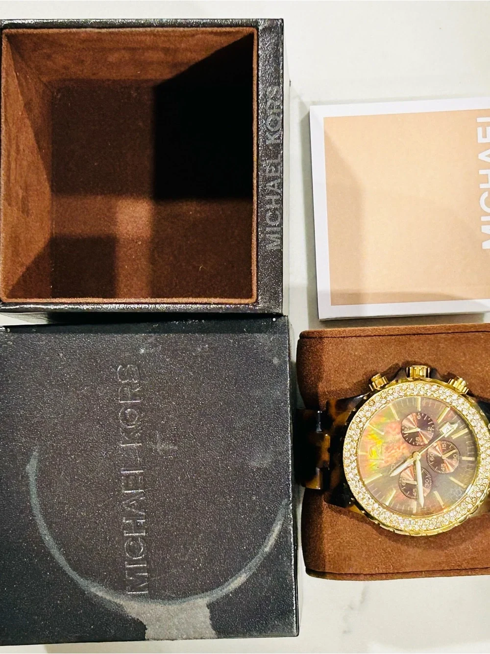 Michael Kors Tortoiseshell and Gold Crystal-Accented Men's Watch